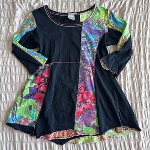 Parsley & Sage Patchwork Flowy Half Sleeve Top (M)